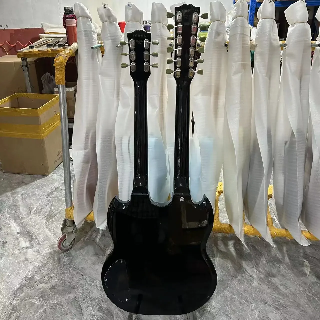 Great Value High Quality Black Colour Double Headed SG Electric Guitar Mahogany Body Rosewood Fretboard Free Delivery