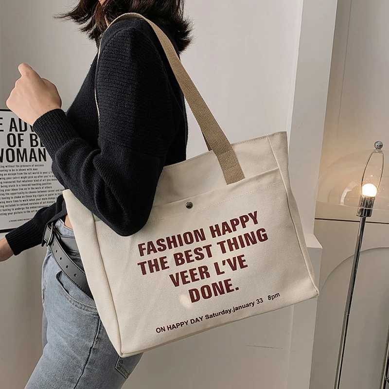 Canvas Tote Bags For Women Large Capacity Single Shoulder Bag Student Classes Commute Laptop Carrying Bag Casual Handbags