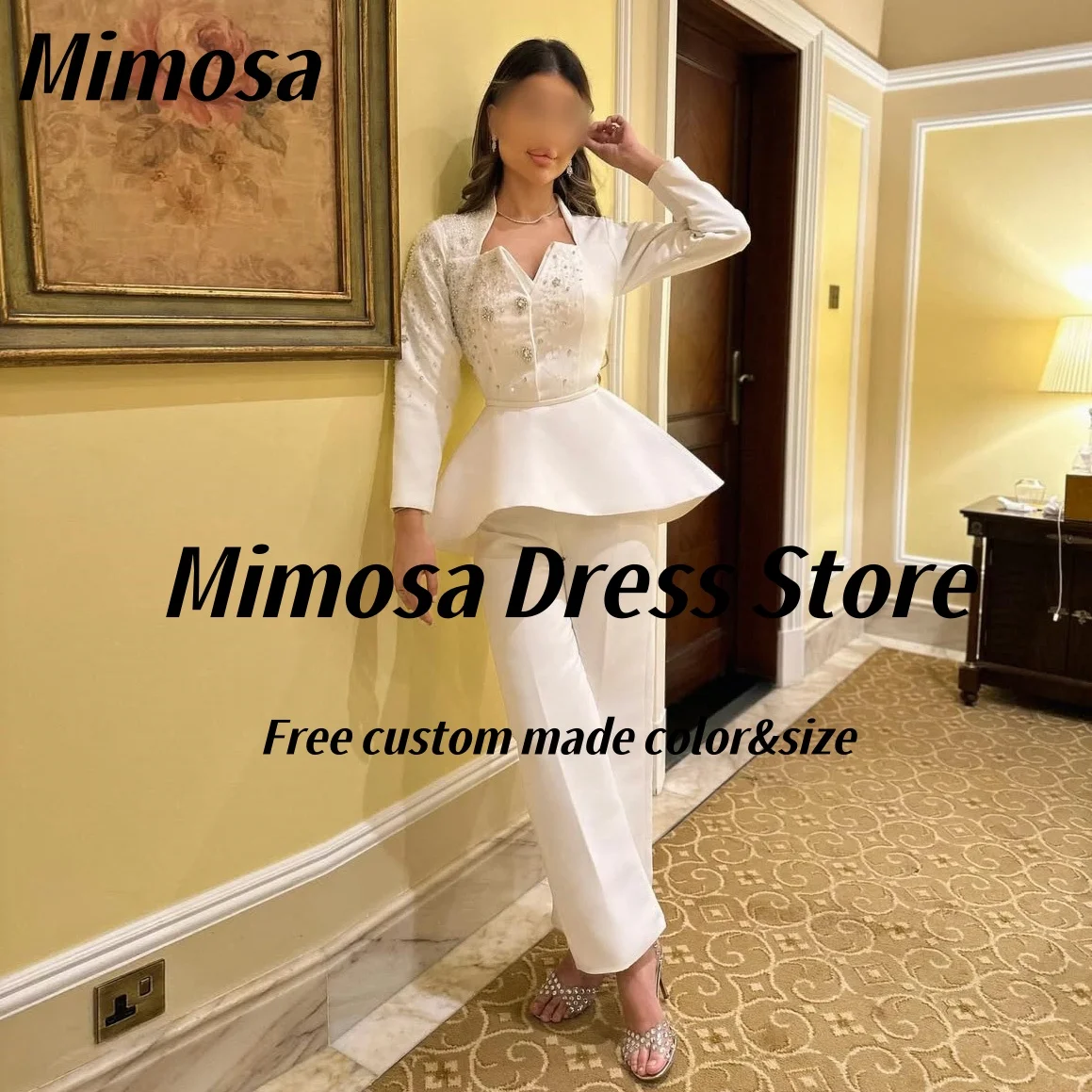 

Вечерние платья Mimosa с бисером и длинными рукавами, платье для выпускного вечера, брючные костюмы из двух предметов, женская одежда на заказ, платья по индивидуальному заказу