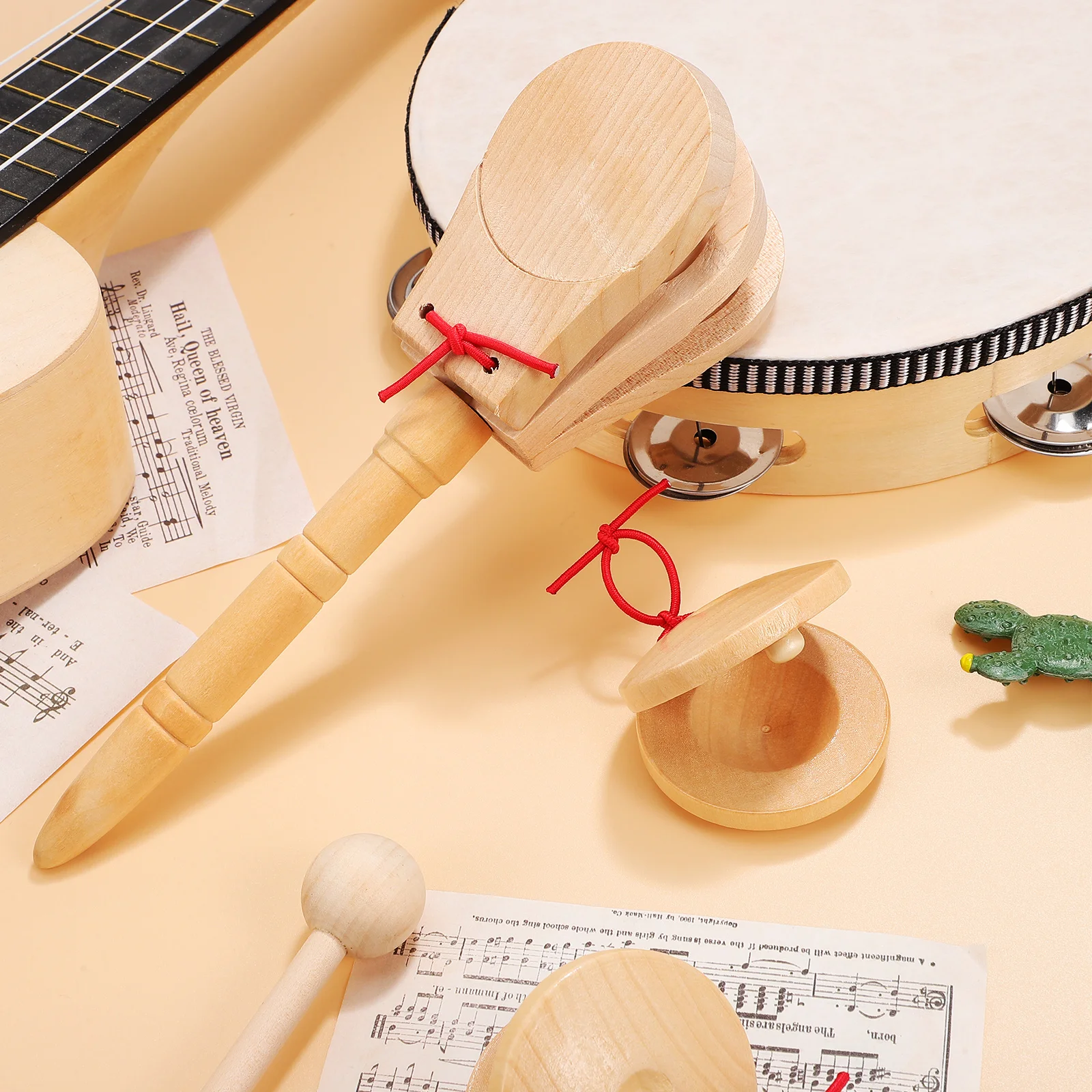 

4pcs Wooden Castanets H held Finger Musical Instrument Beige Baby Toys Percussion Adults Events Clapper Spanish