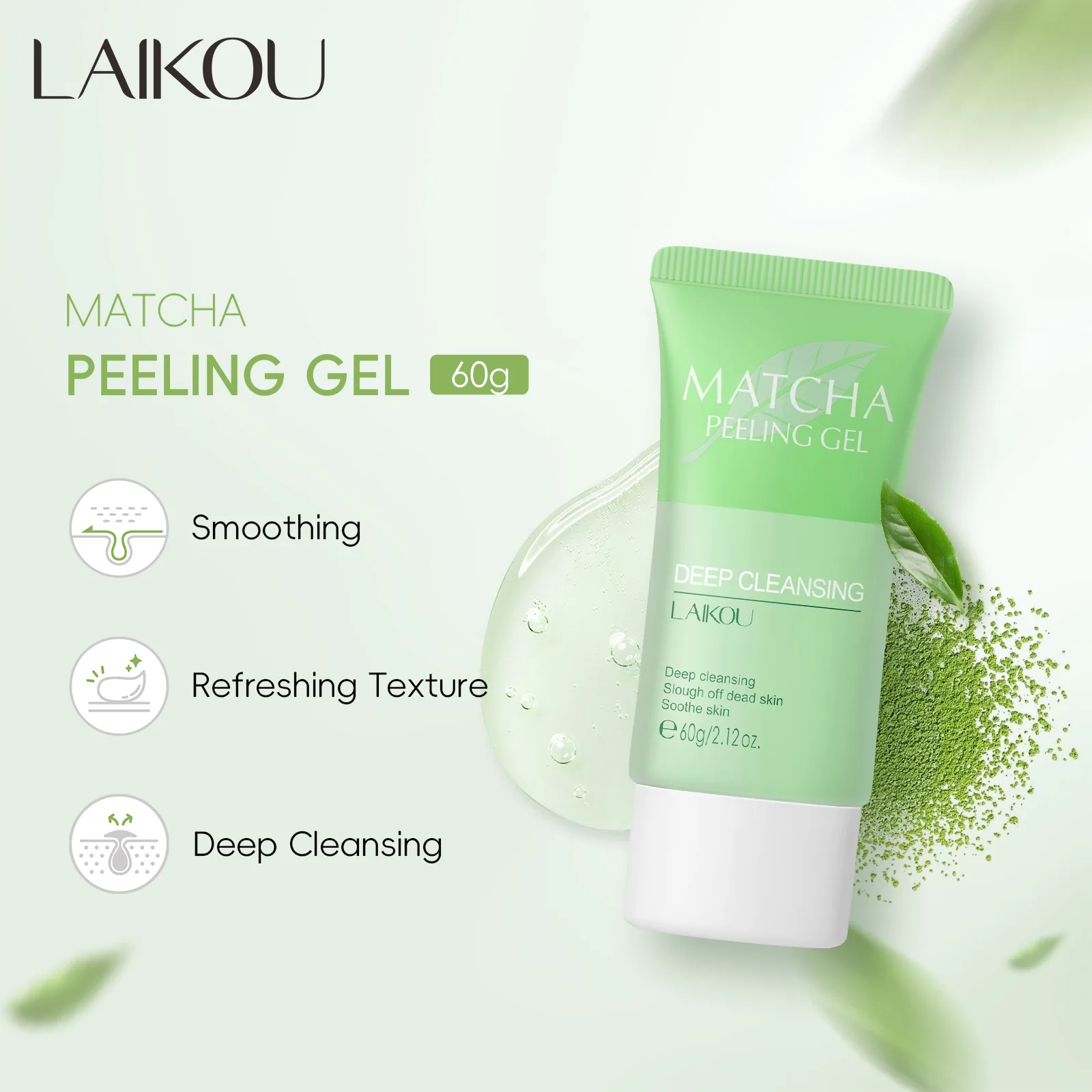 LAIKOU Matcha Facial Scrub Gel Deep Cleaning Wash Exfoliating Face Cream Cleanser Moisturizing Oil Control Skin Care Exfoliator