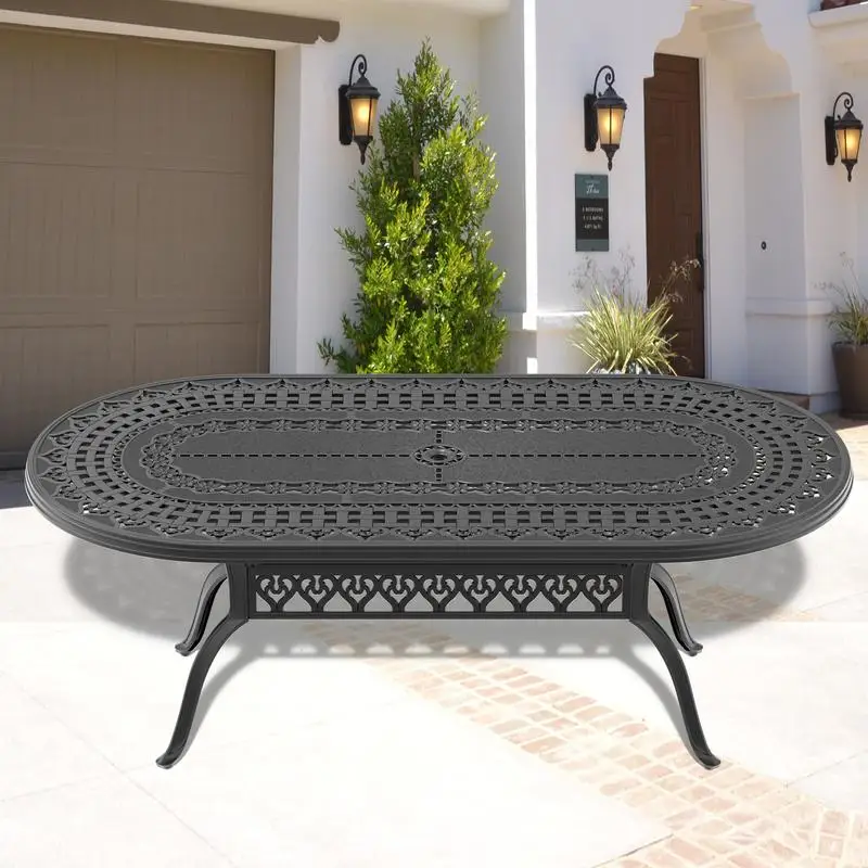 

Cast Aluminum Patio Dining Table 81.89"x41.34" with Black Frame and Umbrella Hole