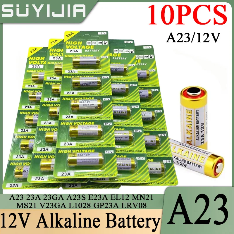 10PCS Dry Cell 12V Alkaline Battery 23A E23A A23 23GA A23S GP23A V23GA MS21 LRV08 For Doorbell,Garage door remote,Roller shutter