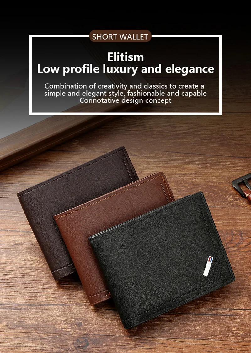 Men's Short Frosted Leather Wallet Premium Product Multi-Slot Coin Pocket Photo Holder Short Purses Small Black Men's Wallet New - view 3