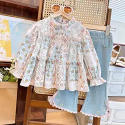 Children's Clothing Sets Cute Floral Doll Blouse + Lace Jeans 2pcs Sets Kids Clothes Girls Outfit Set Toddler Girl Clothes