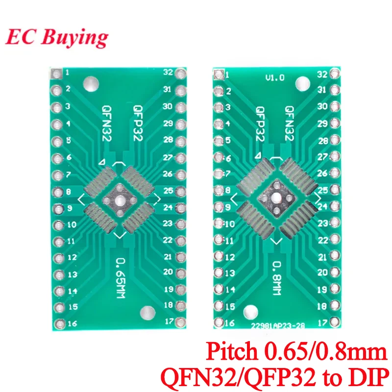 20Pcs/2pcs QFN32 QFP32 to DIP Turn DIP32 Pinboard SMD 2.54mm Pin Pitch 0.65mm/0.8mm PCB Adapter Plate Transfer Board IC Socket