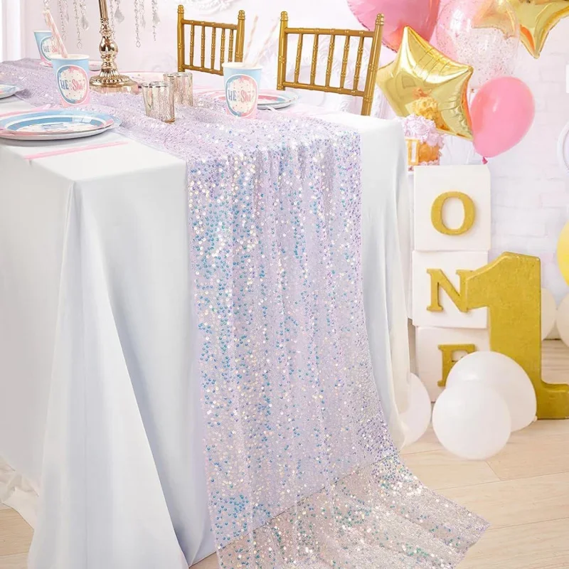 Shiny Mermaid Theme Party Table Runner, Glitter Table Decoration for Birthday, Festival, Wedding Dining Table