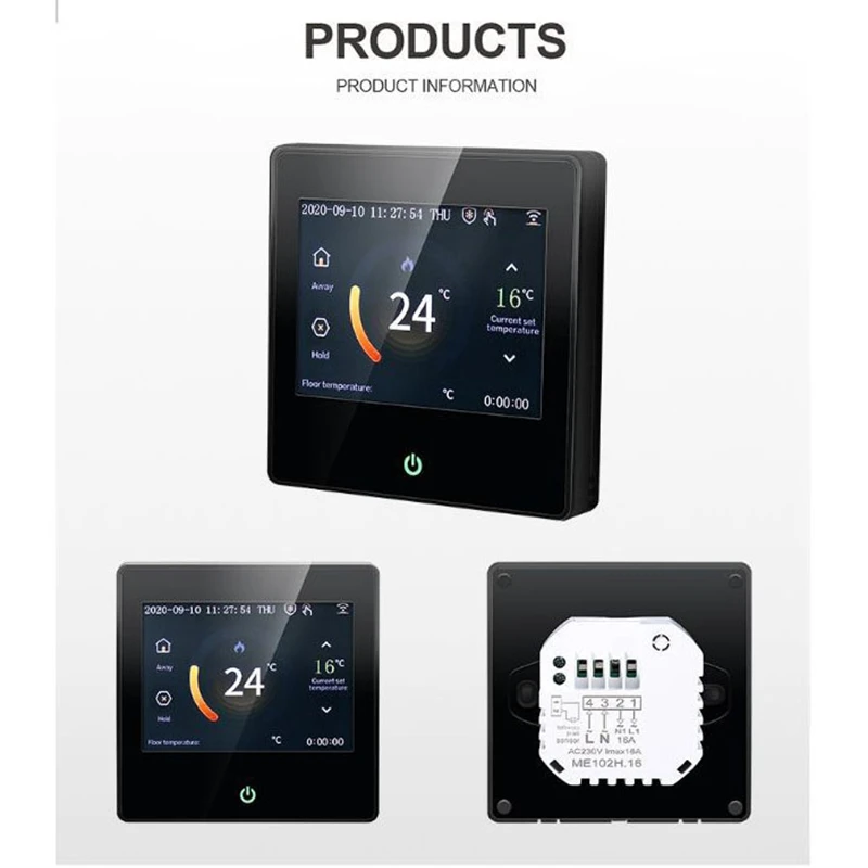 Tela colorida ME102 com termostato de imprensa de aquecimento elétrico WIFI 16A