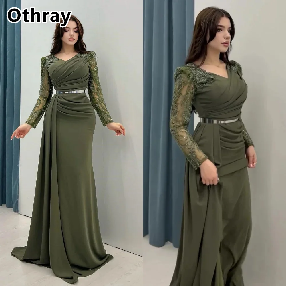 Othray Gorgeous Mermaid Evening Dresses Beading Long Sleeves Formal Occasion Prom Gowns вечернее платье Платья для выпускного ве