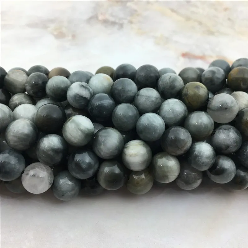 Natural Hawk\'s Eye Stone Beads 6/8/10/12MM High Quality Round Gray Smooth Beads Falcon\'s Eye stone For Jewelry Making Design