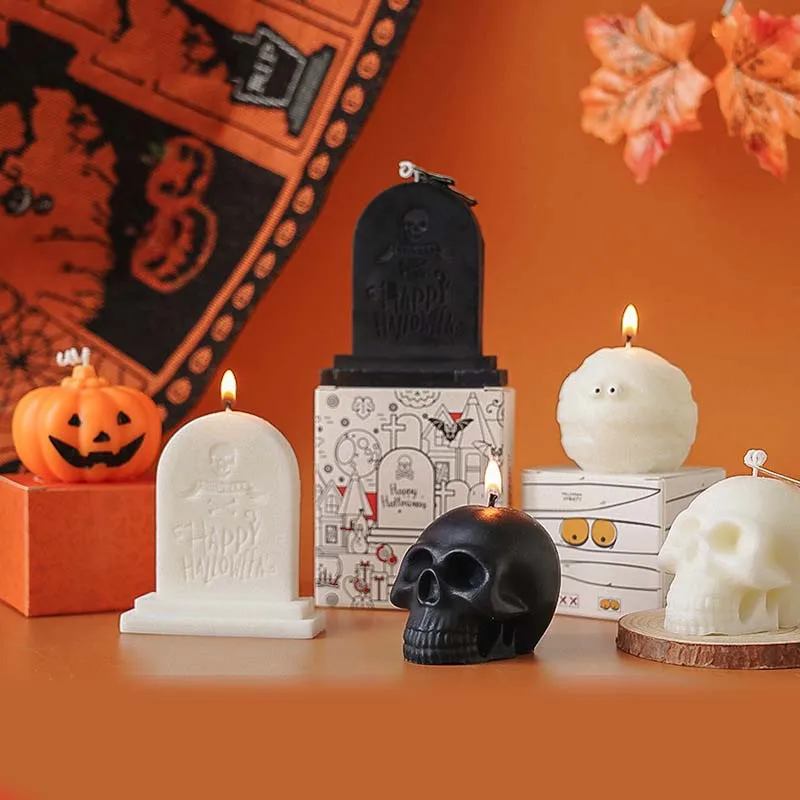 Halloween Candle Aesthetic Decorative Candles Scented Ghost Tombstone Pumpkin Candles for Spooky Home Party Decor