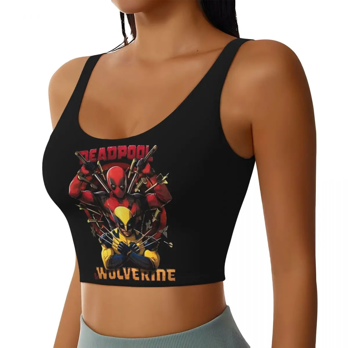 Custom Women's D & W Deadpool Superhero Sports Bras High Impact Gym Workout Yoga Crop Tank Tops