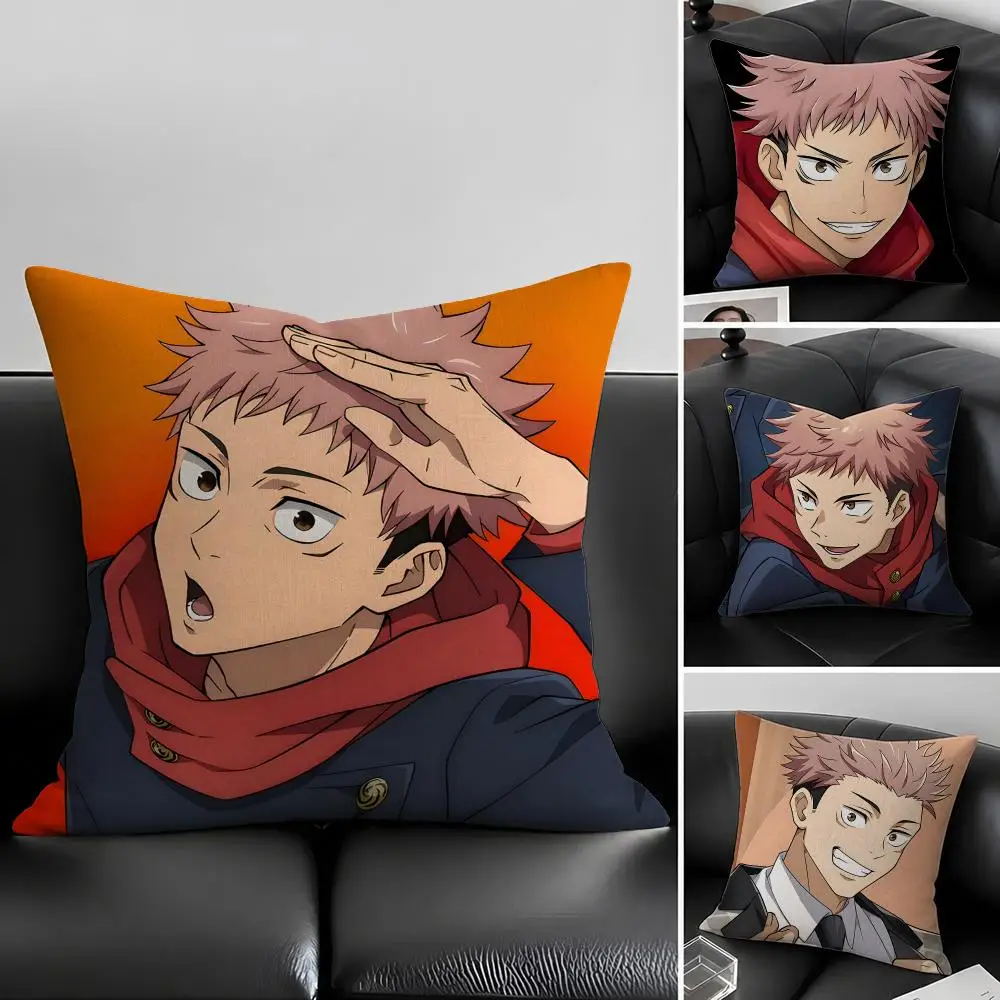 Character Yuji Itadori Cushion Cover Natural Linen Pillow Covers, Washable Cushion Cases for Sofa Bed Couch Decor