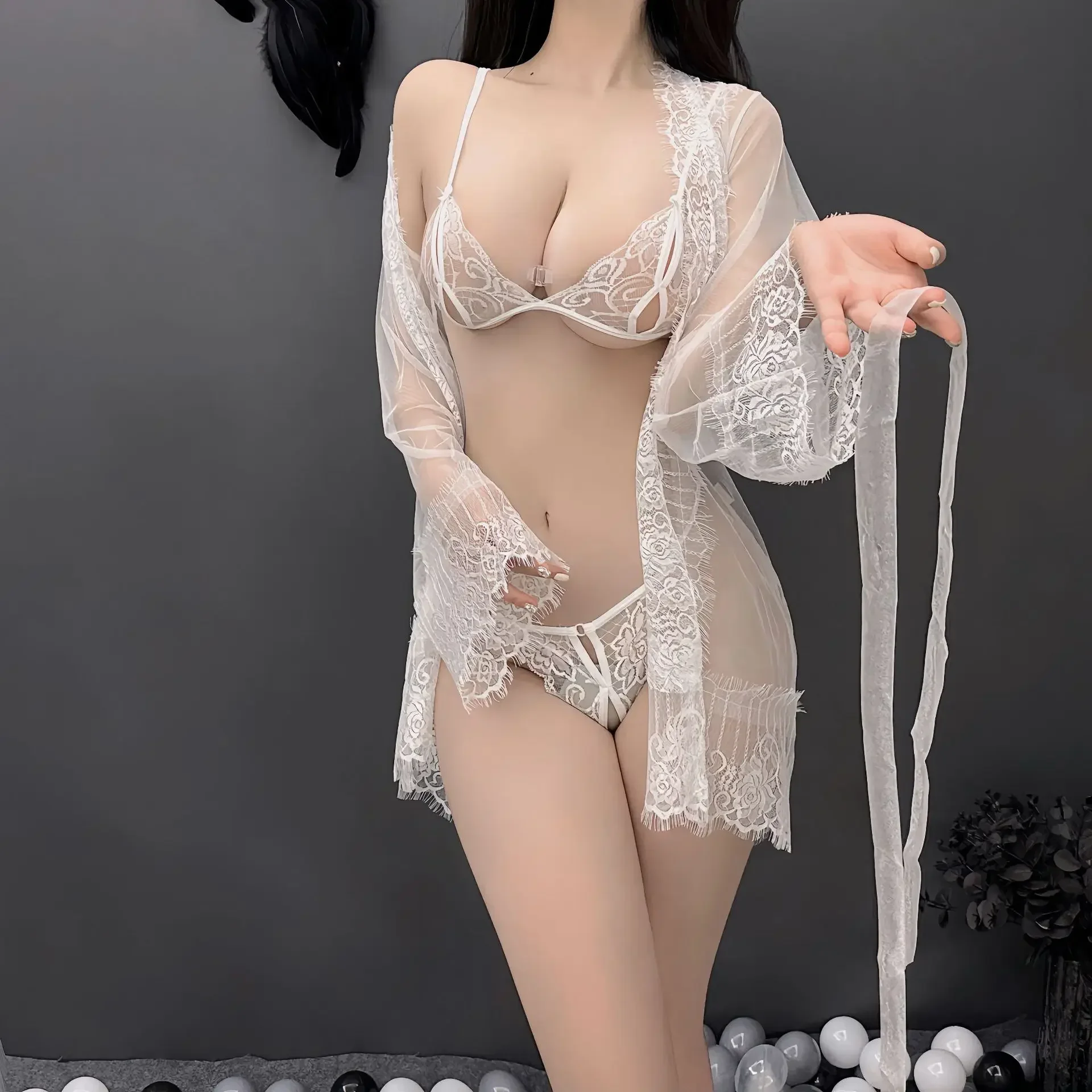 Sexy Lingerie Women Shirts Transparent Sexy Hollow Babydoll Lace Sleepwear Ladies See Through Open Sexy Bodysuit Women Pajama