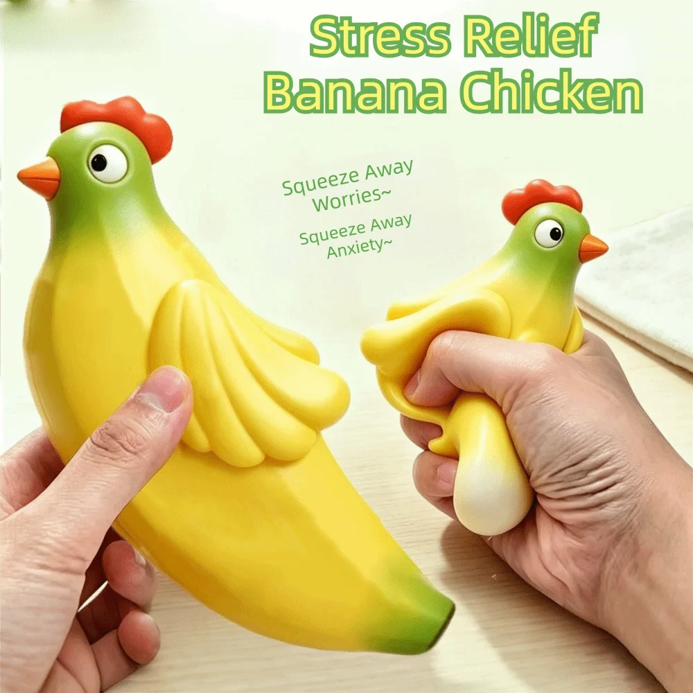 Cute Soft Rubber Banana Chicken Stretchy Banana Shaped Squeeze Squeezable Cute Animal Animal Stress and Adults