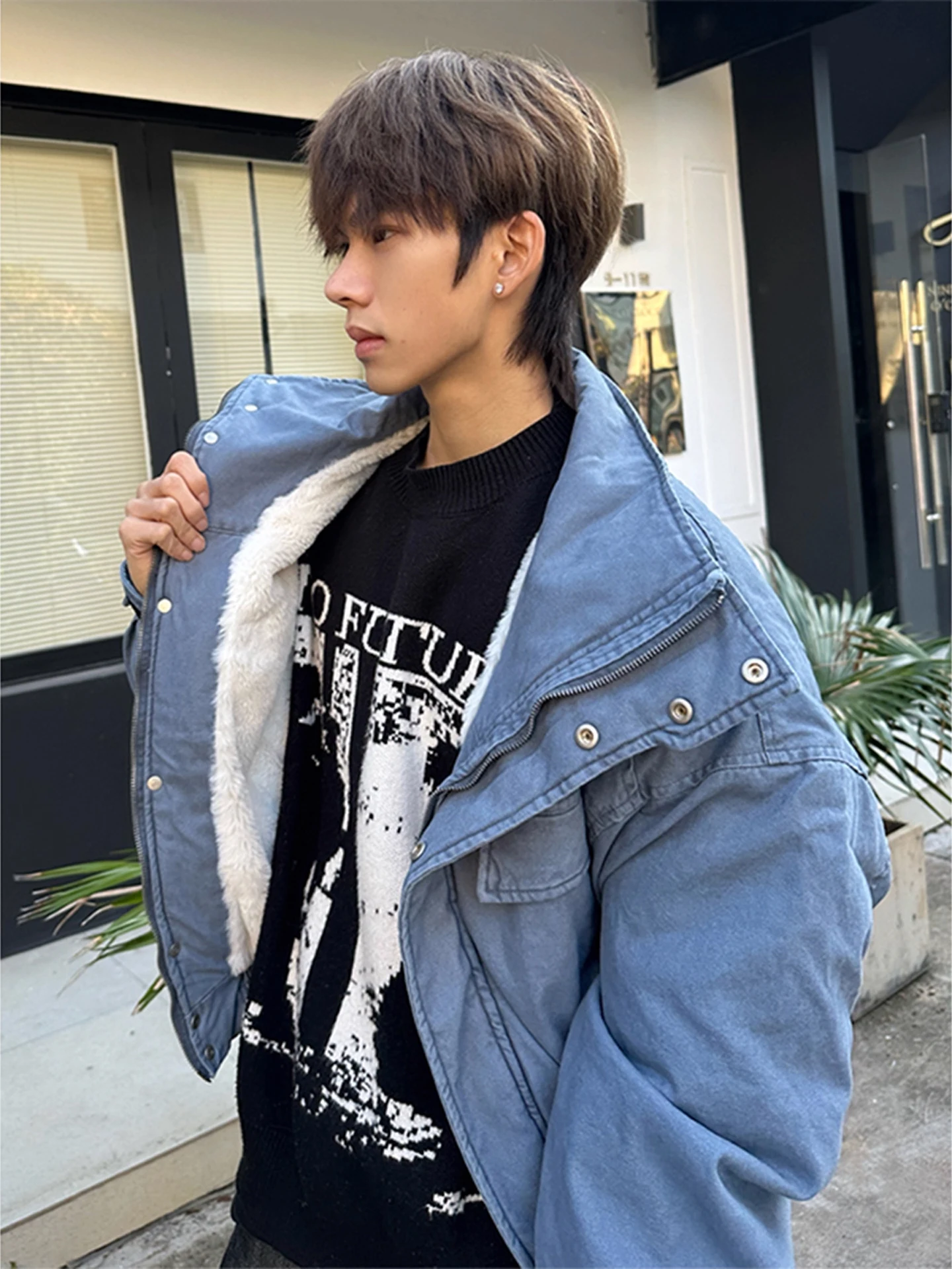 

Waed Cotton Work Jaet American Collar Thiened ort Sle Warm Cotton Coat Outerwear for Men And Women in Winter