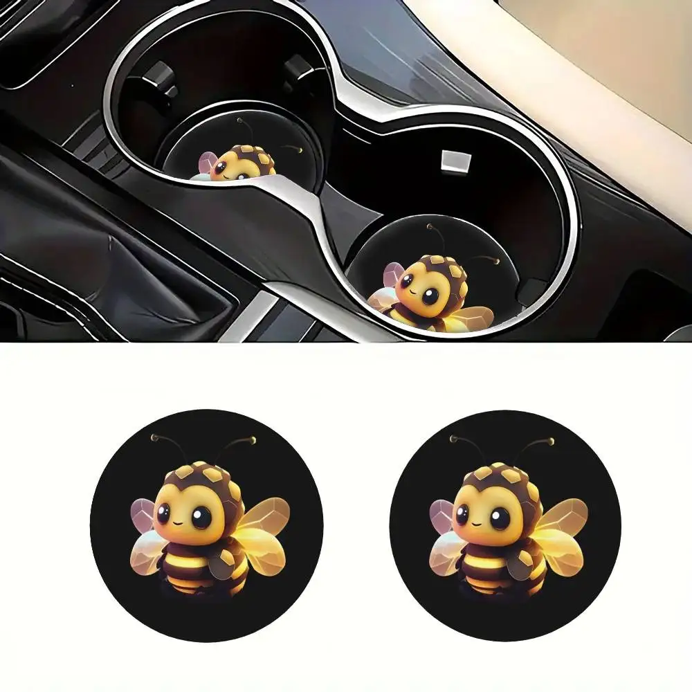 Adorable Bee Design Car Cup Coasters Set Of 2 For Vehicle Interiors And Home Use Holiday Gifts For Friends And Family