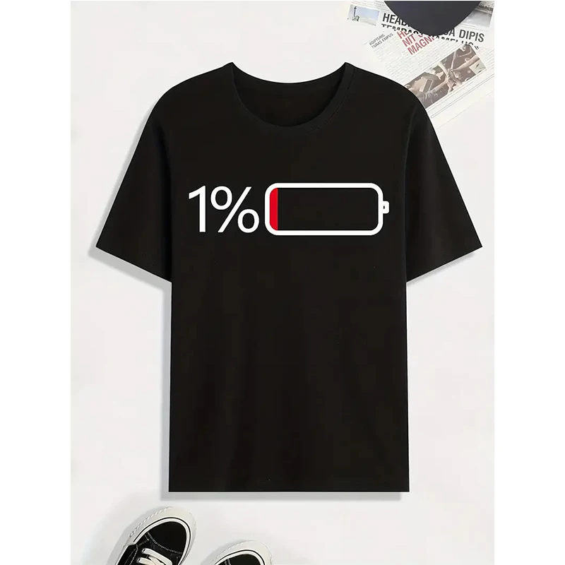 Battery Low Print Tee Shirt for Women Casual Short Sleeve Tshirt for Summer Spring Fall Funny Graphic Tops Streetwear