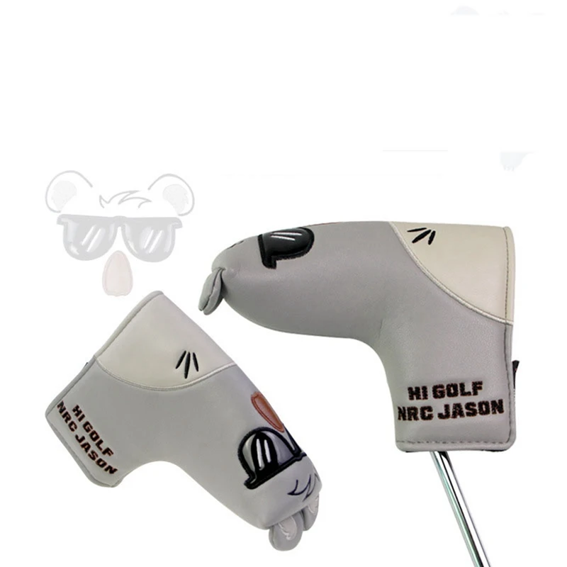 Golf Koala Putter Cover One Word Waterproof Pu Thickened Plush Club Cap Cover Magnetic Suction Magnetic Buckle L Type