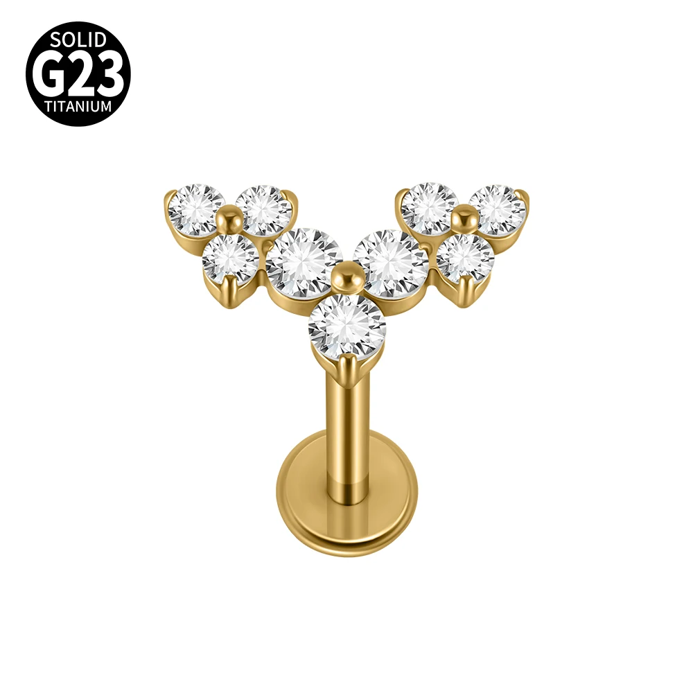 16G Cz Crown Pure Titanium Lip Studs