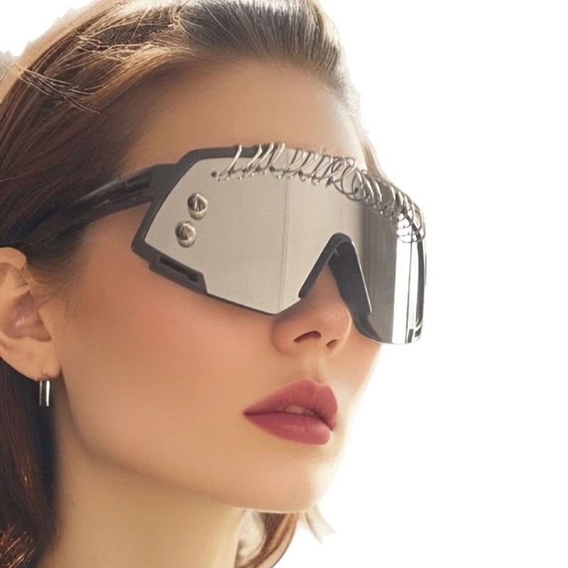Fashion Spiked Rivet Iron Ring Sunglasses Men Women Punk Rock Cyberpunk Metal Shades Festival Party Edgy Fashion Cool Eyewears view 5
