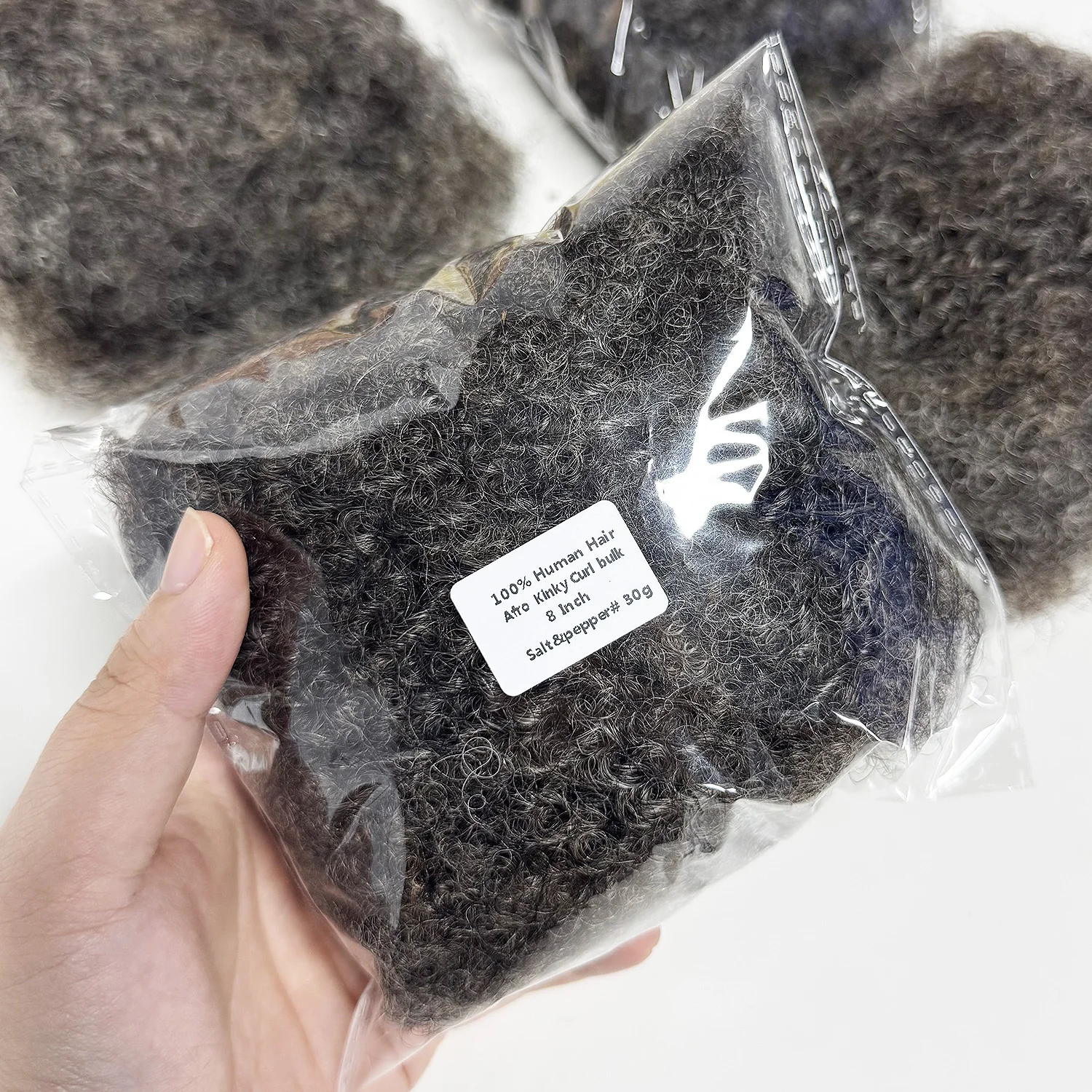 8inch Salt and Pepper Afro Kinky Bulk Human Hair for Braiding Afro Kinky Curly Crochet Human Hair for Dreadlocks Extensions