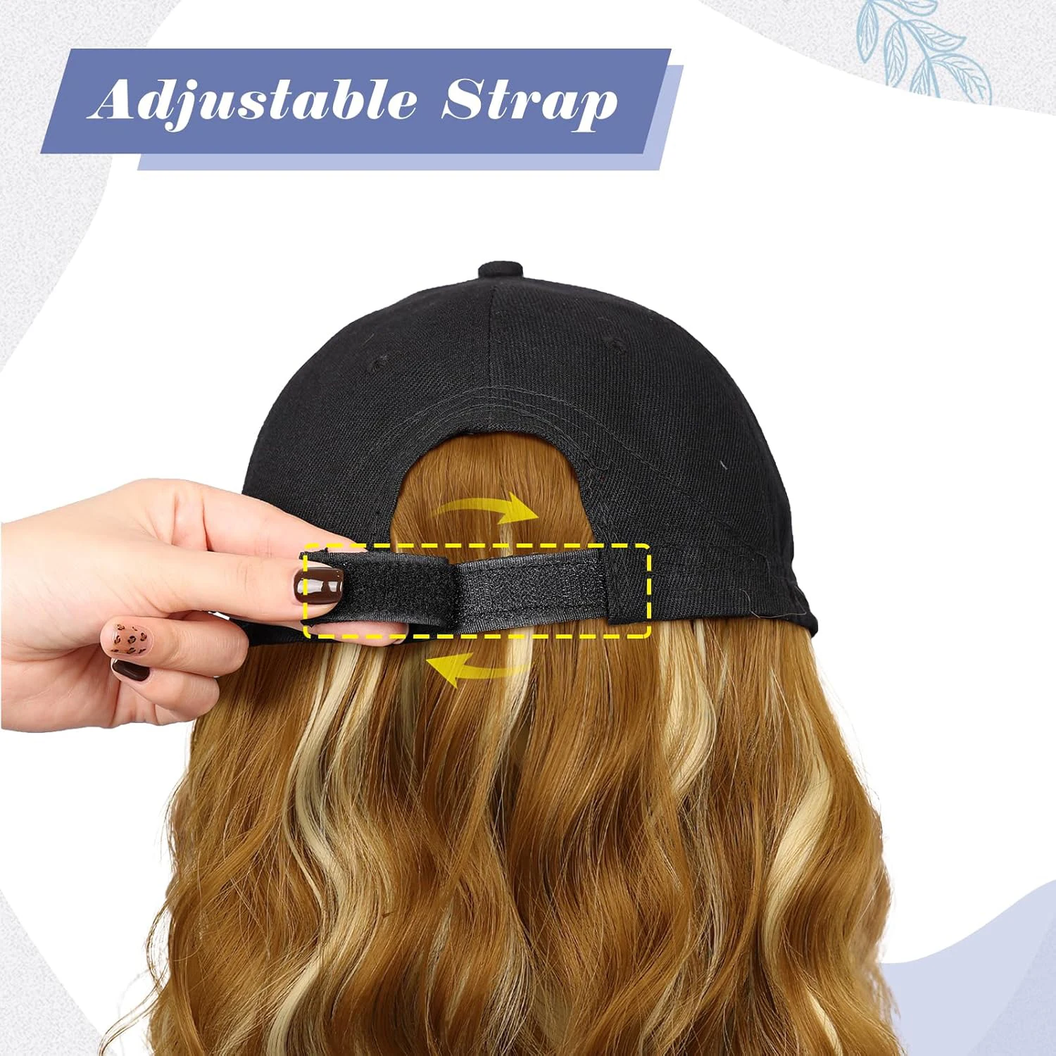 Hat Wigs for Women Baseball Cap with Hair Extensions Short Wave Synthetic baseball Cap Wig for Women Adjustable Hat with Hair