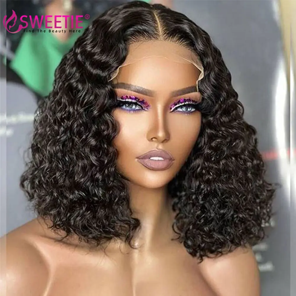 

Water Wave Bob Wig Transparent Lace Front Human Hair Wig Brazilian Remy Hair 13x4 Lace Frontal Wig Sale Short Bob Wigs For Women