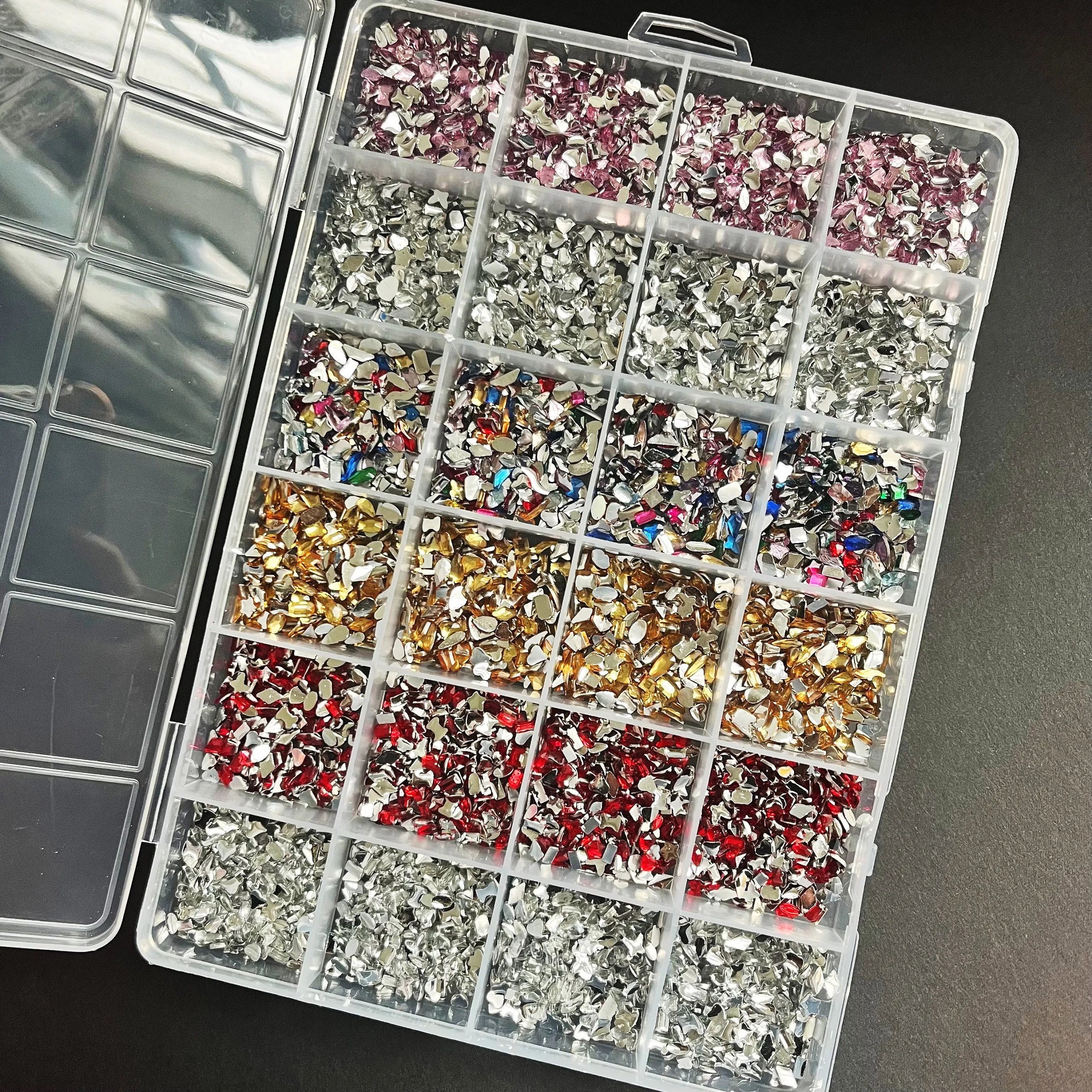

1BOX 24-Grid Shiny Multicolor Flatback Acrylic Gems For DIY Nail Art Mixed Shapes Mini Resin Nail Rhinestones & Craft Supplies *