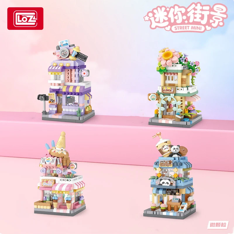 LOZ City View Micro Building Block Scene Coffee Shop Flower Retail Store 3D Model Mini Bricks Toy For Christmas Gift