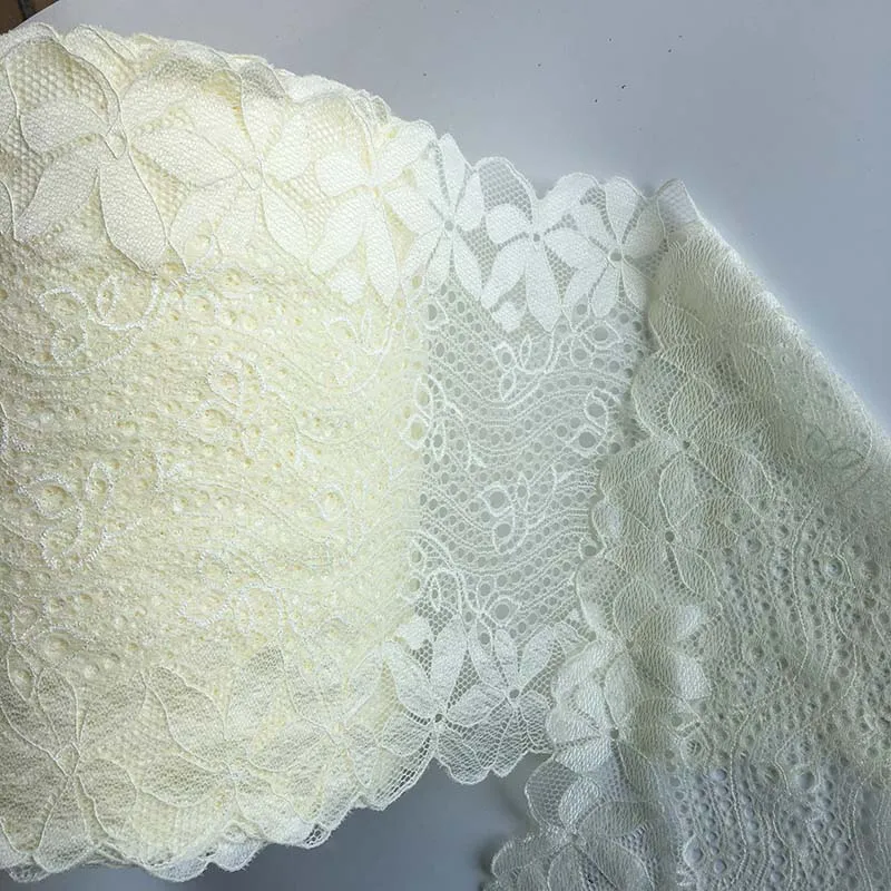 

20 ярдов бежевого, желтого цвета, эластичная эластичная кружевная бейка для одежды, аксессуары, платье, шитье, аппликация, костюмная кружевная ткань