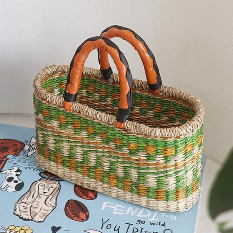 

Straw Storage Baskets Organizers Shopping Basket Table Decoration Baskets Picnic Fruit Basket Wicker Organization Accessories