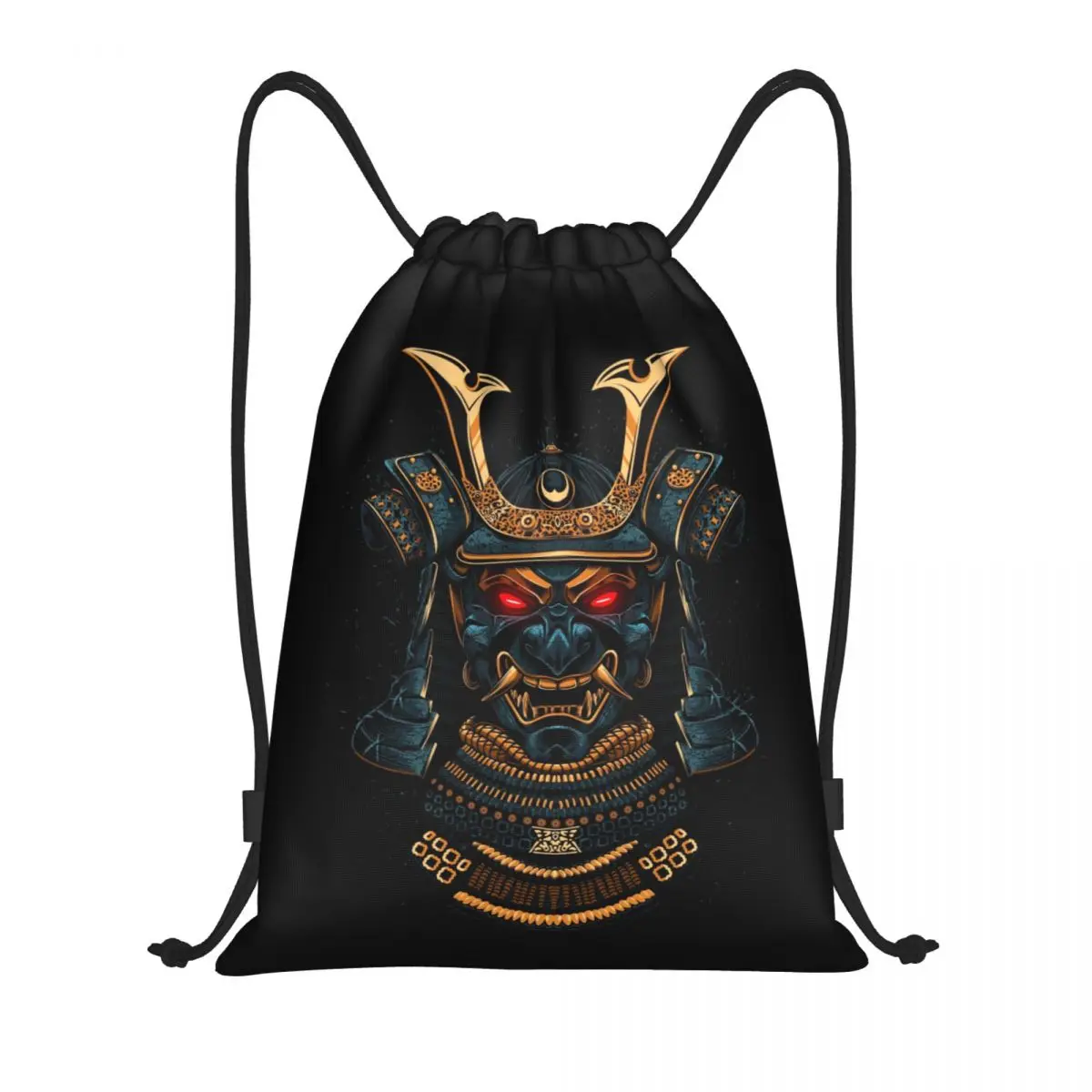 Custom Awesome Samurai Gold Drawstring Bag Men Women Lightweight Japan Oni Demon Sports Gym Storage Backpack