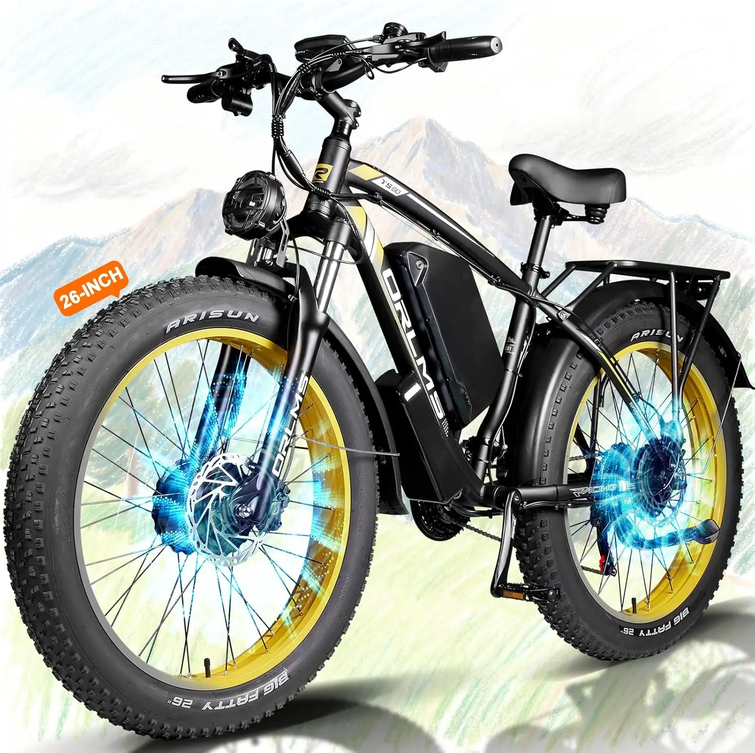 

Dual Motor Ebike,Electric Bike Fat Tire,60V/25Ah,6000W Peak,40/50MPH High-Speed Fat Tire Electric Bike