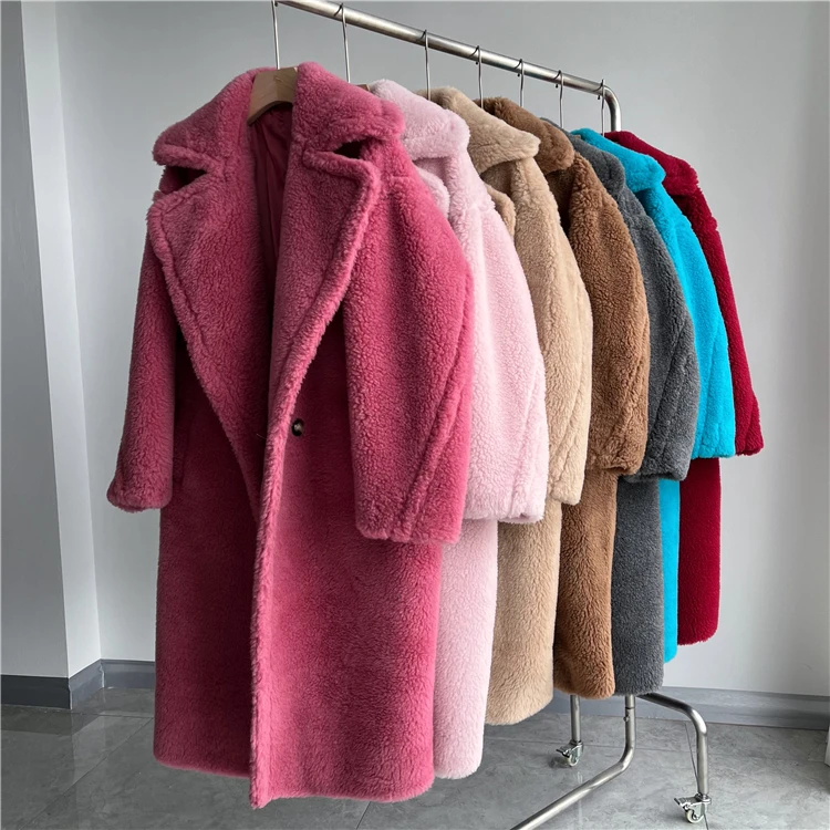 Chaqueta de Invierno para mujer, abrigo largo de tejido de lana, grueso, cálido, ropa de calle de gran tamaño, abrigos de oso de peluche