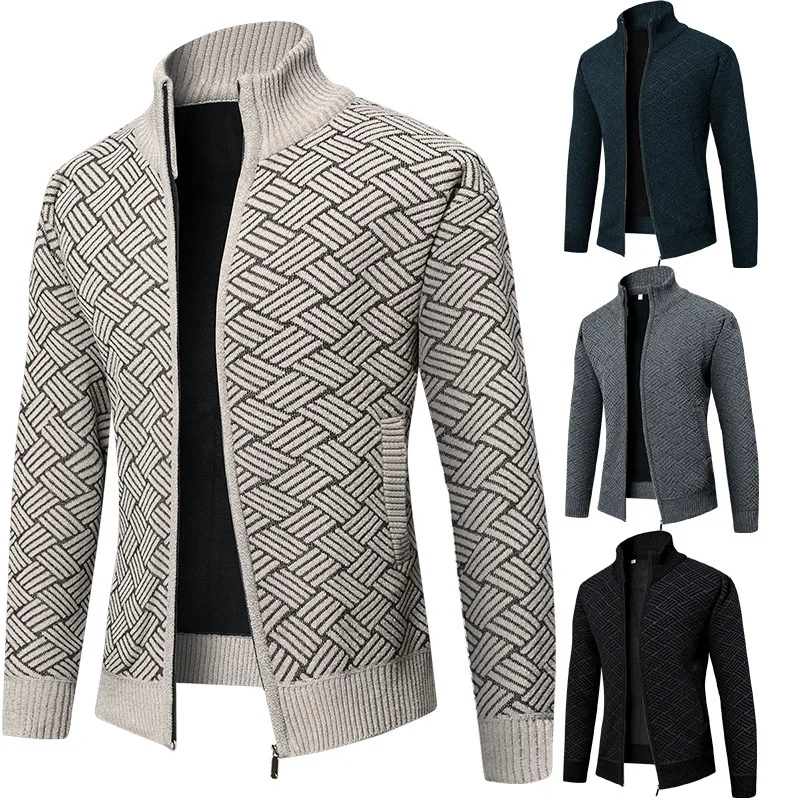 شتاء خريف موضة جديدة للرجال مشفرة بالألوان عادية عصرية بسيطة الأساسية الوقوف طوق كم طويل محبوك بالأزرار معاطف الذكور #1