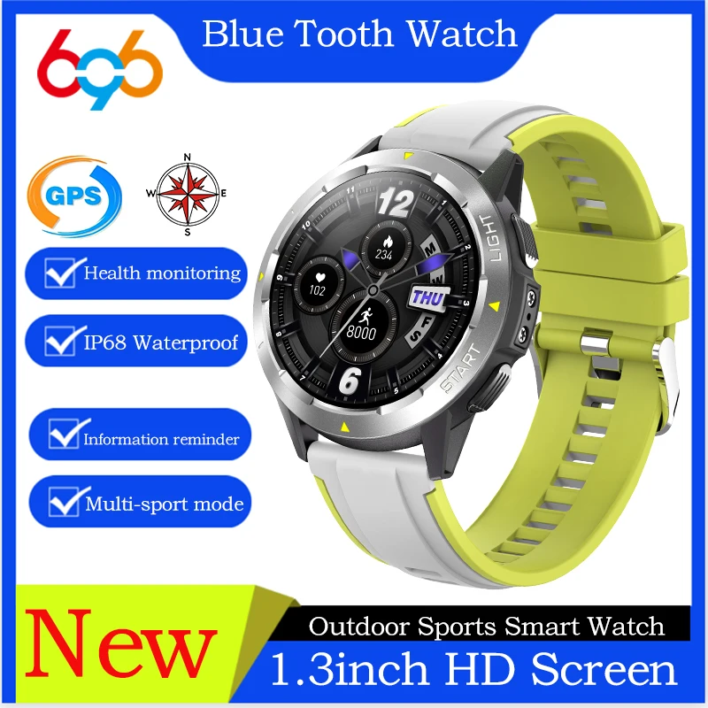 

GPS Compass Sports Outdoor Smart Watch Heart Rate Health Blue Tooth Watches IP68 Waterpoof Music Information Reminder Smartwatch