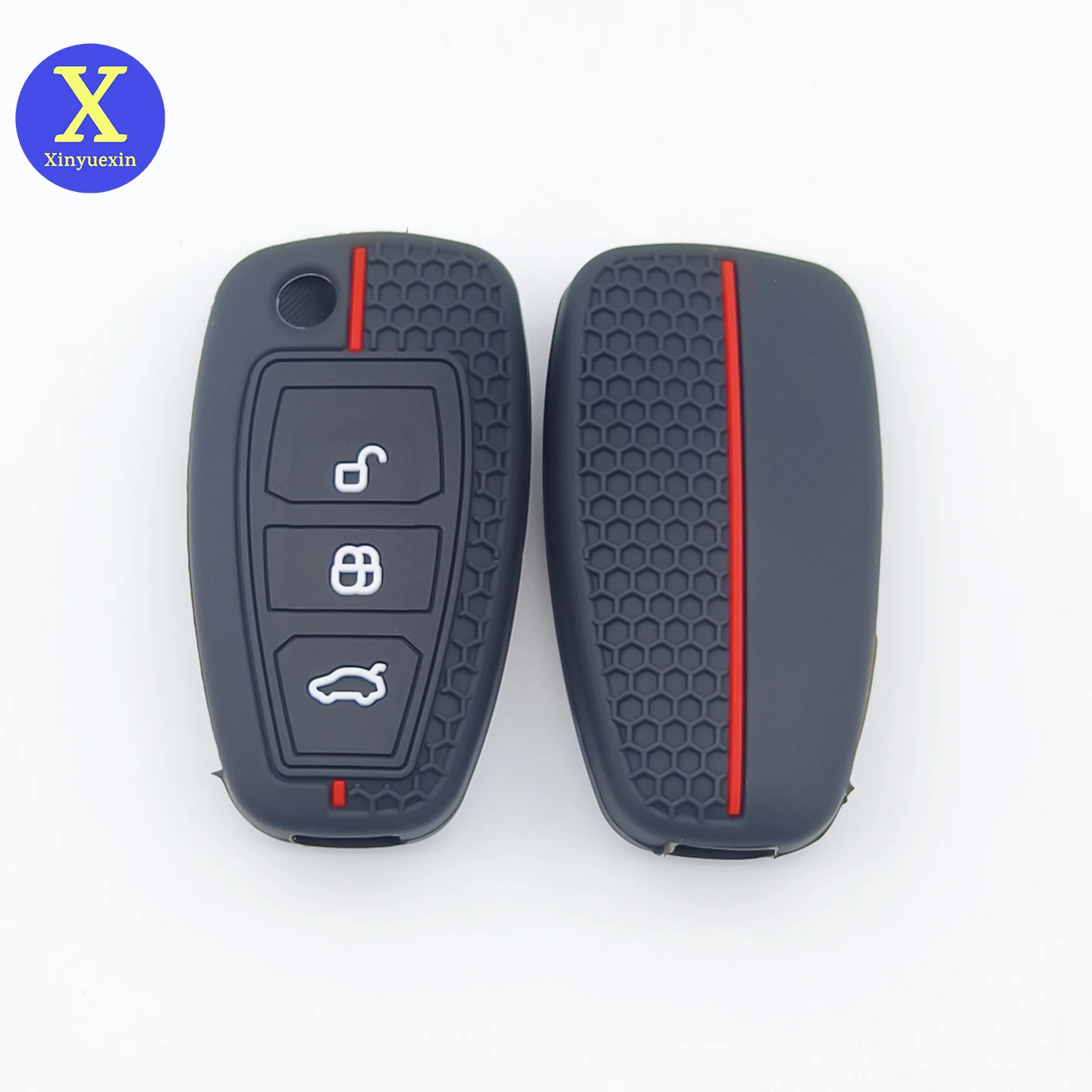 Xinyuexin Silicone Key Cover for Ford Mondeo C-Max Focus Galaxy Grand Transit Contact 3 Button Flip Remote Key Case 2 Pcs/lot