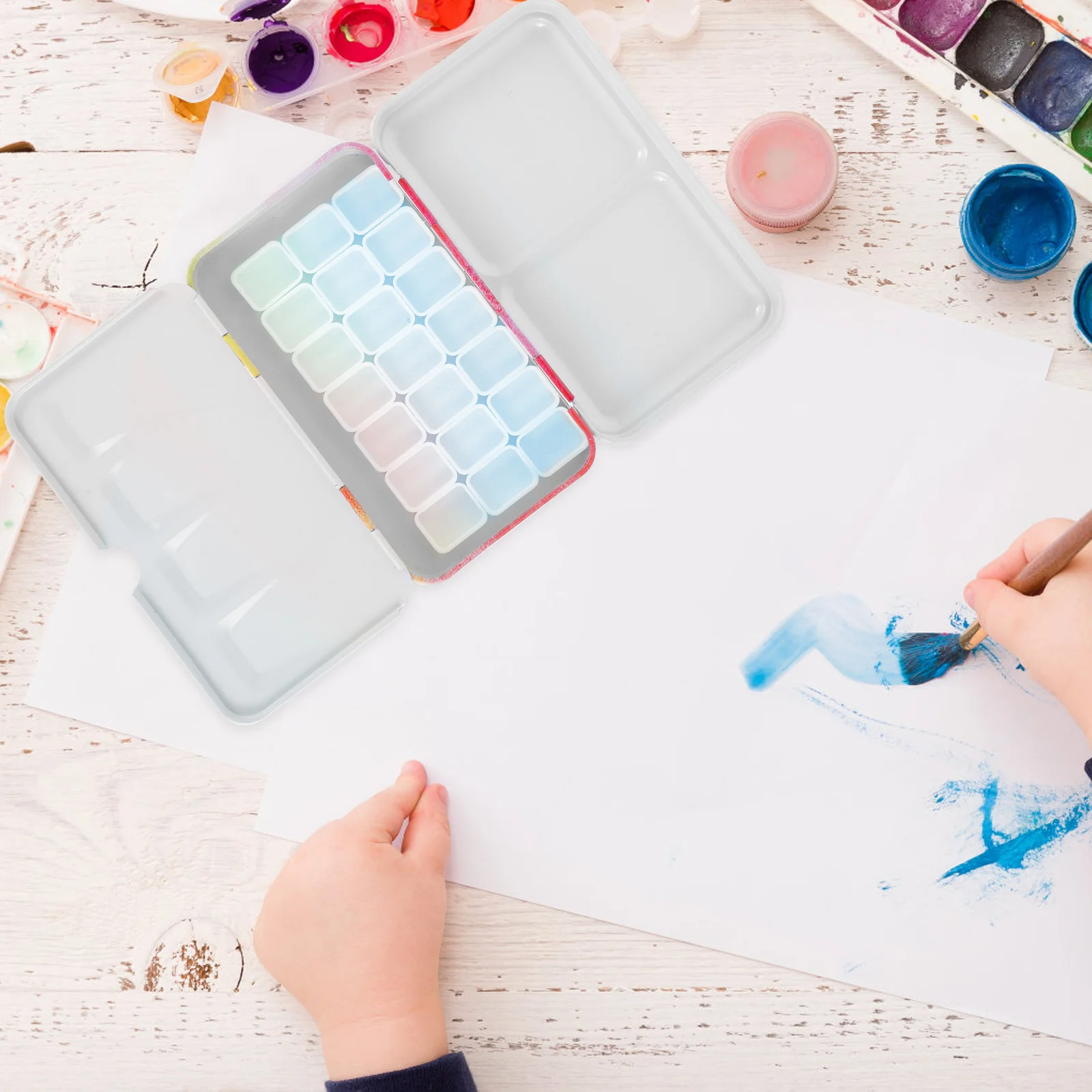 

1 Set Watercolor Paint Box Portable Acrylic Mixing Storage Organizer Art Supplies Travel Use Empty Tin Compartments Color Box