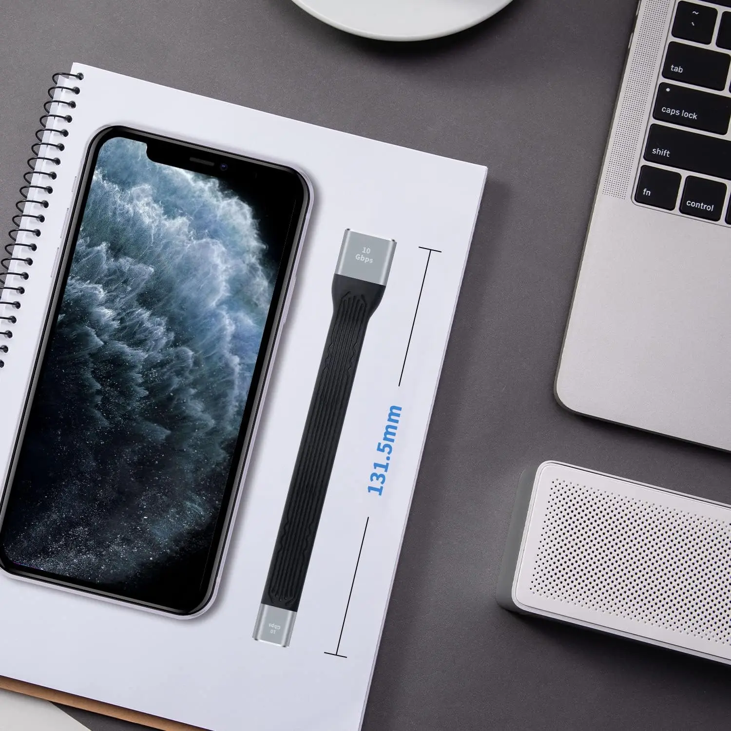 USB C fêmea para USB um adaptador fêmea, cabo de extensor plano macio para iPhone, MacBook, Power Bank, curto, 10Gbps