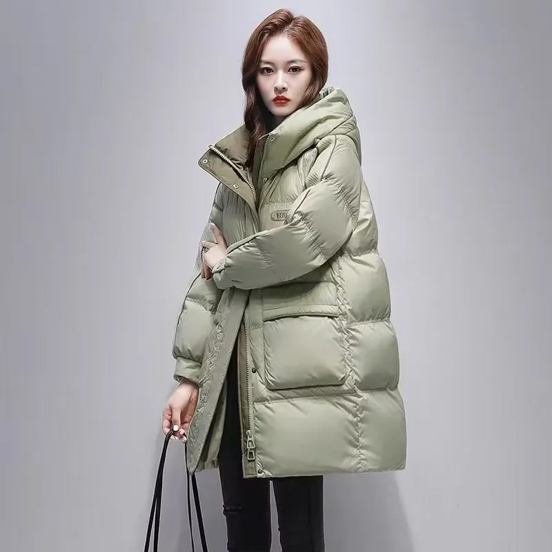 Veste rembourrée en coton pour femme, pardessus mi-long, épais et chaud, Parka, coréen, ample, à capuche, nouvelle collection hiver 2025