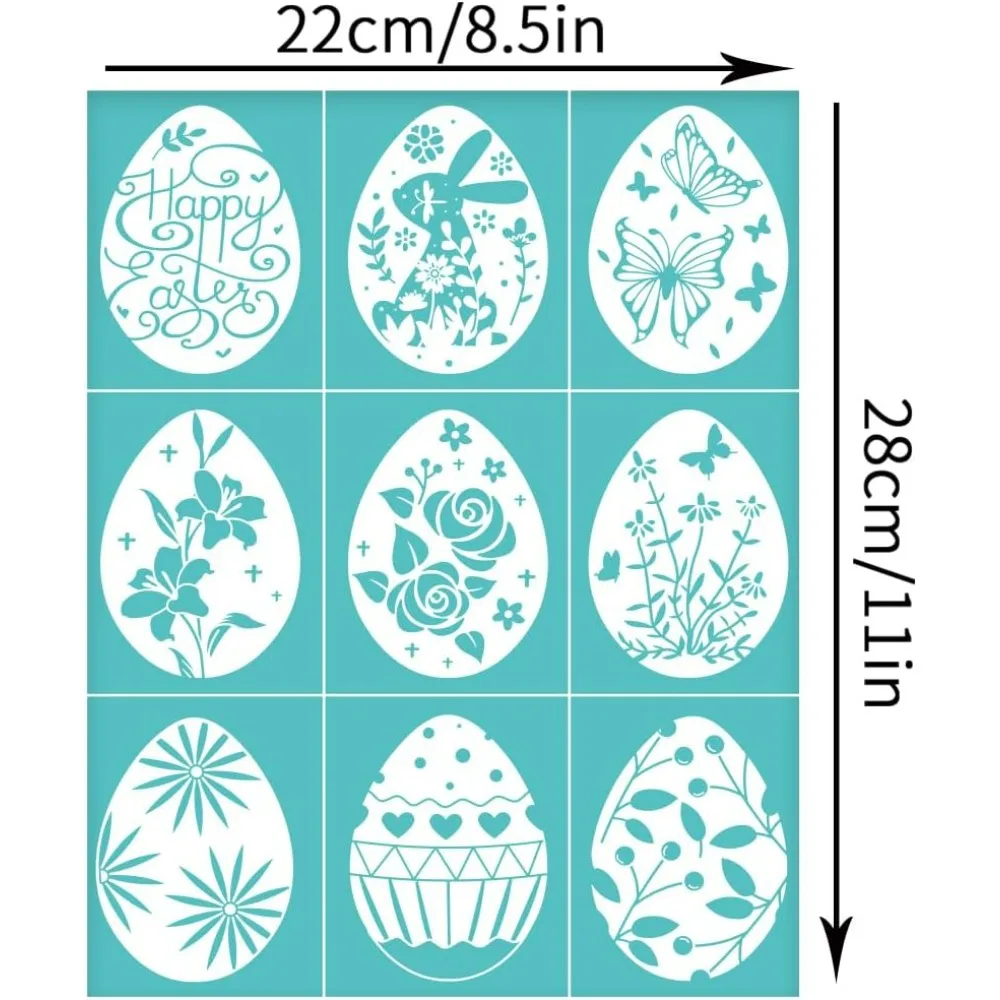 2Pcs 8.6x11 Inch Easter Egg Self-Adhesive Silk Screen Printing Stencil Happy Easter Silk Screen Stencil Spring Flower Butterfly