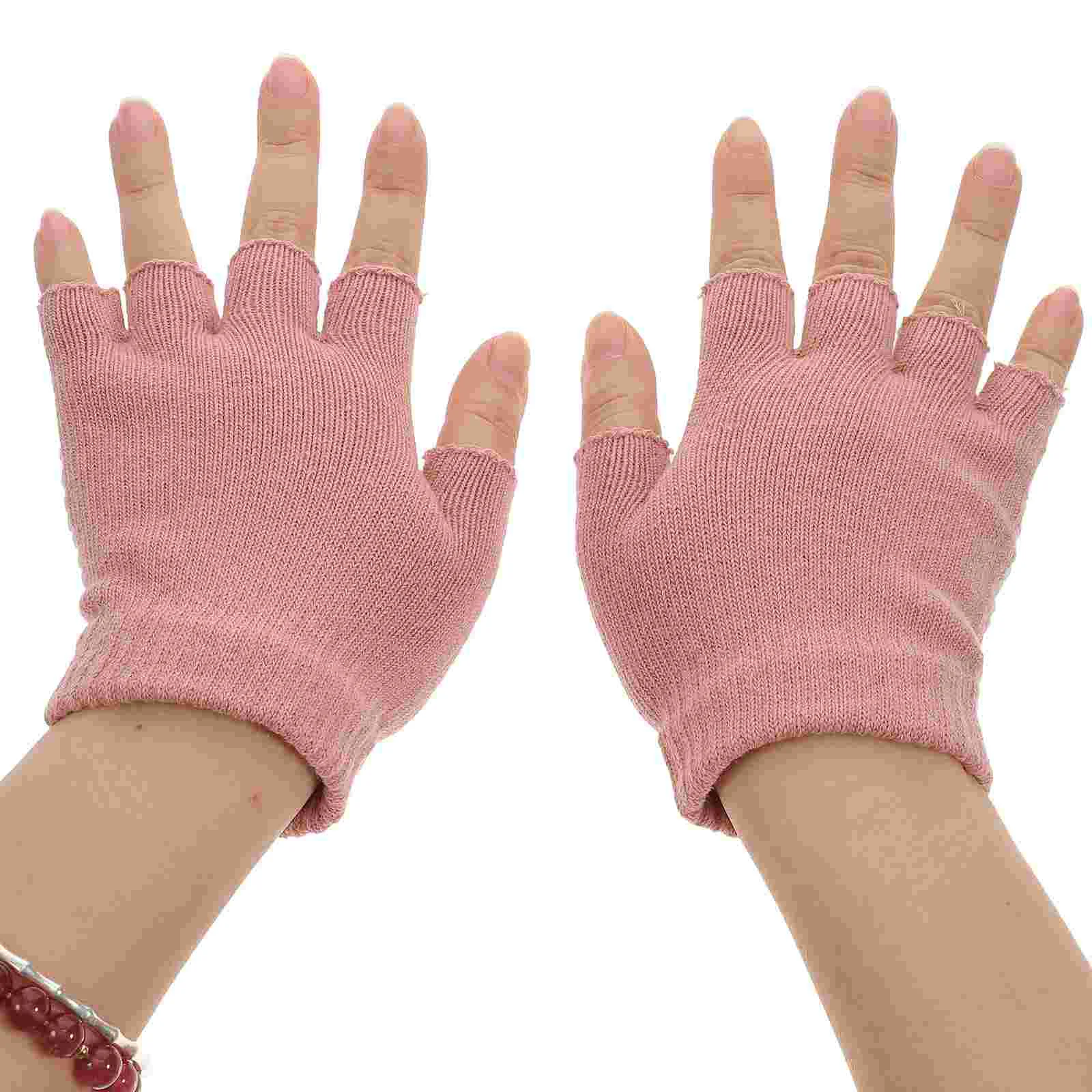 

1 Pair Non-slip Half Finger Knit Gloves Exercise Yoga Accessories Workout Gloves Yoga Gloves for Fitness (Pink)