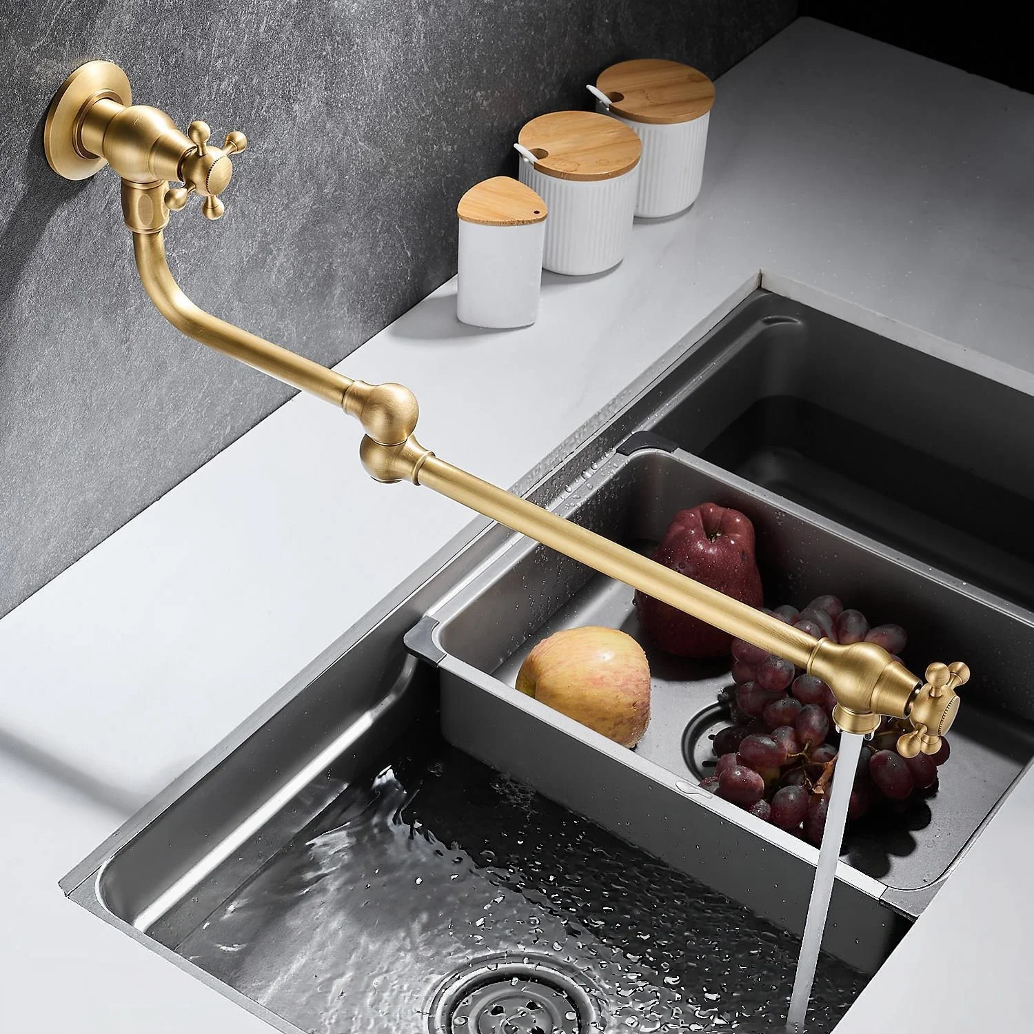 kitchen-folding-faucet-full-copper-retro-wall-mounted-sink-basin-stove-countertop-single-cold-antique-adjustable-telescopic