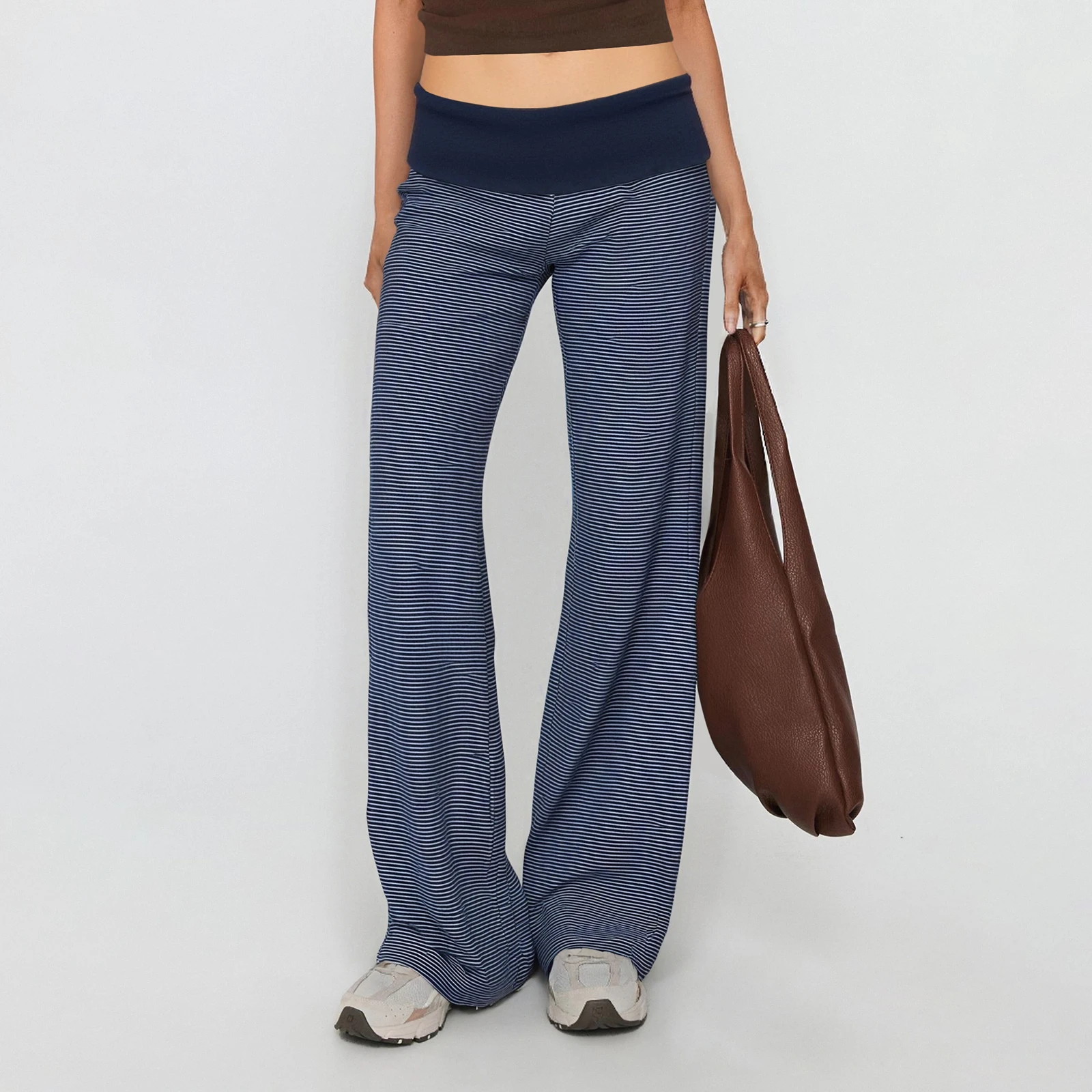 سراويل نسائية مخططة مطبوعة بخصر مطاطي سراويل فضفاضة ملابس الشارع للارتداء اليومي والنشاط الخارجي ملابس الشارع