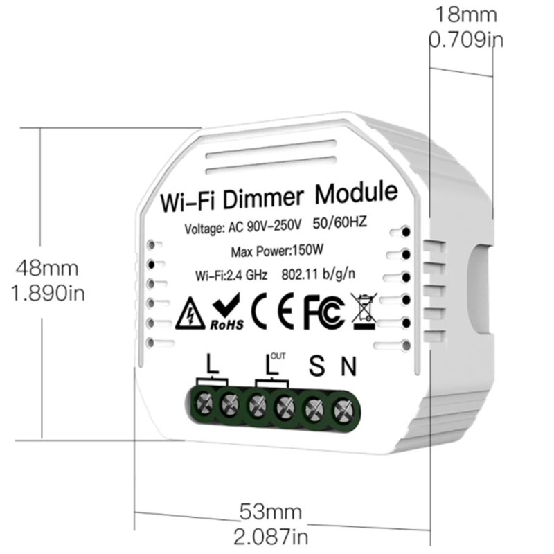 Mini Smart WLAN 1 Gang Module For Dimmable LED Light Smart Life / Tuya App, Compatible With Alexa Echo And Google Home