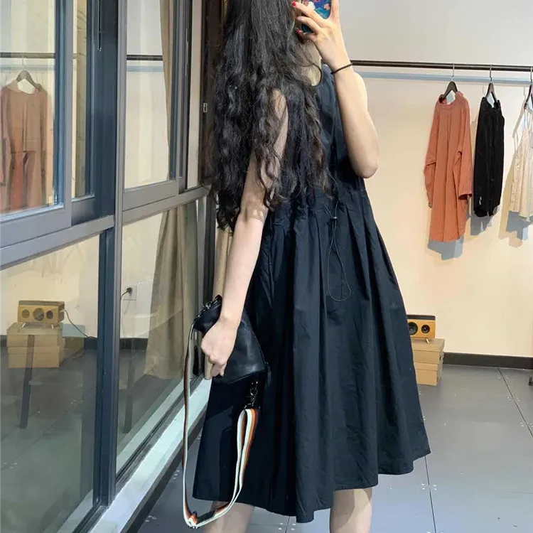 

Однотонная корейская юбка миди с высокой талией и круглым вырезом, женская одежда больших размеров, хлопковая повседневная юбка