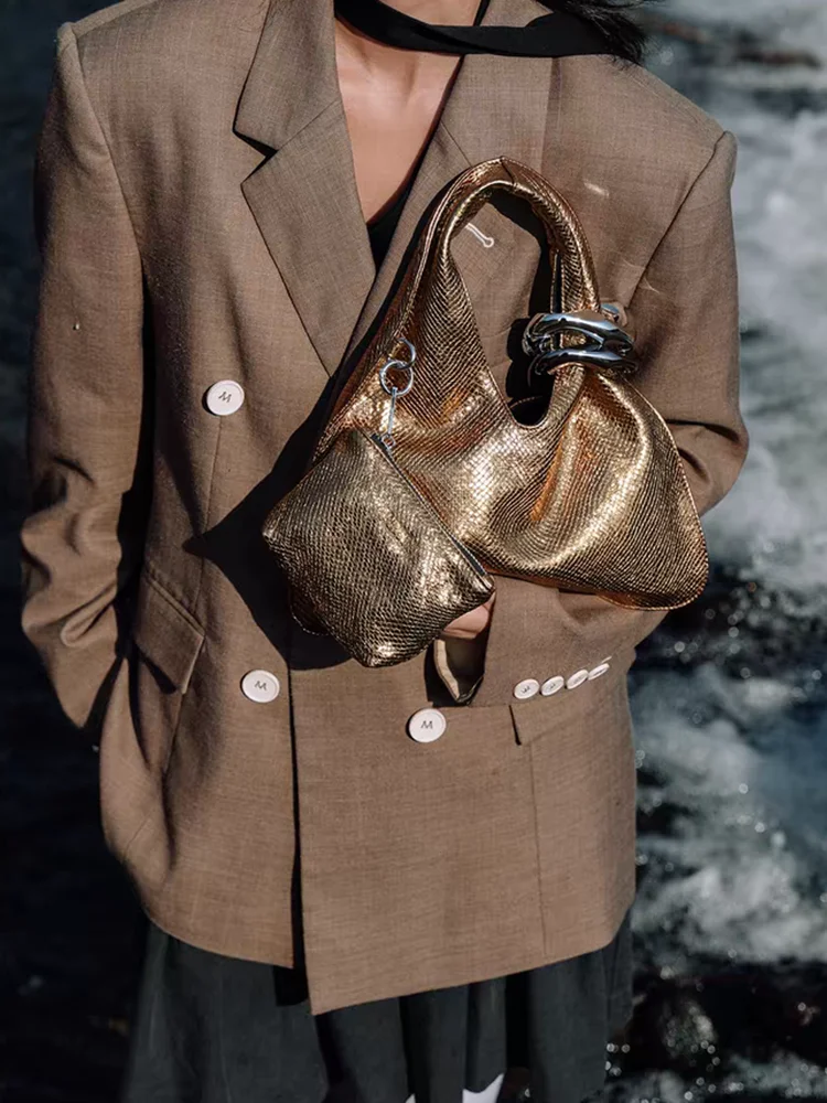 Gold Fashion Unique Genuine Leather Women Tote Bag\Handbag Real Leather Lady Shoulder Crossbody Bag Cool New