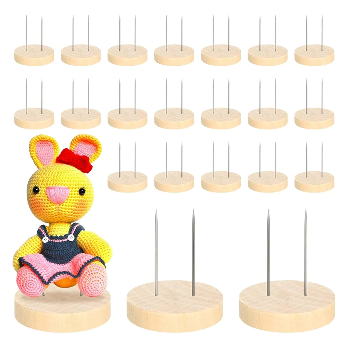 24pcs Crochet Doll Stand Double Steel Needle Doll Stand Felt Animal Doll Toy Wooden Base Support Action Figure Stand