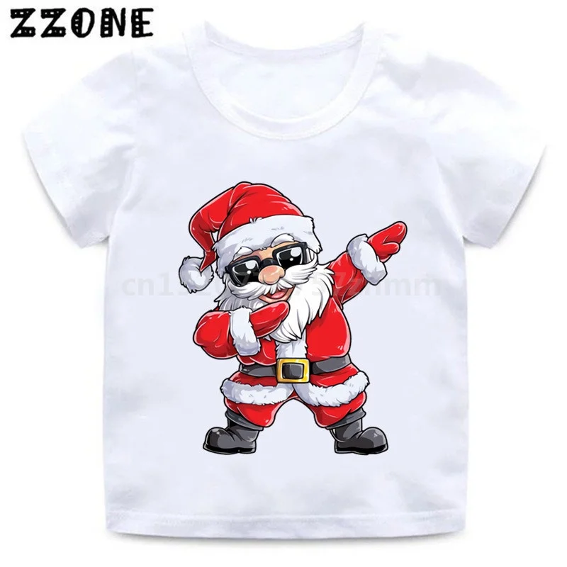 

New Funny Dabbing Santa Claus Cartoon Print Boys Girls Merry Christmas T Shirt Children's Clothes Summer Baby Cute T-shirt Gift